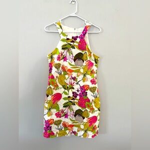 Trina Turk Aptos Stretch Cotton Sateen Sheath Shift Dress M 10 Floral Orchid